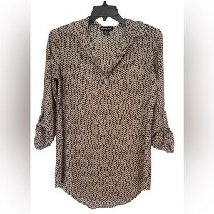 About a Girl Tan Floral Popover  Tunic Shirt/Dress size Small Peasant